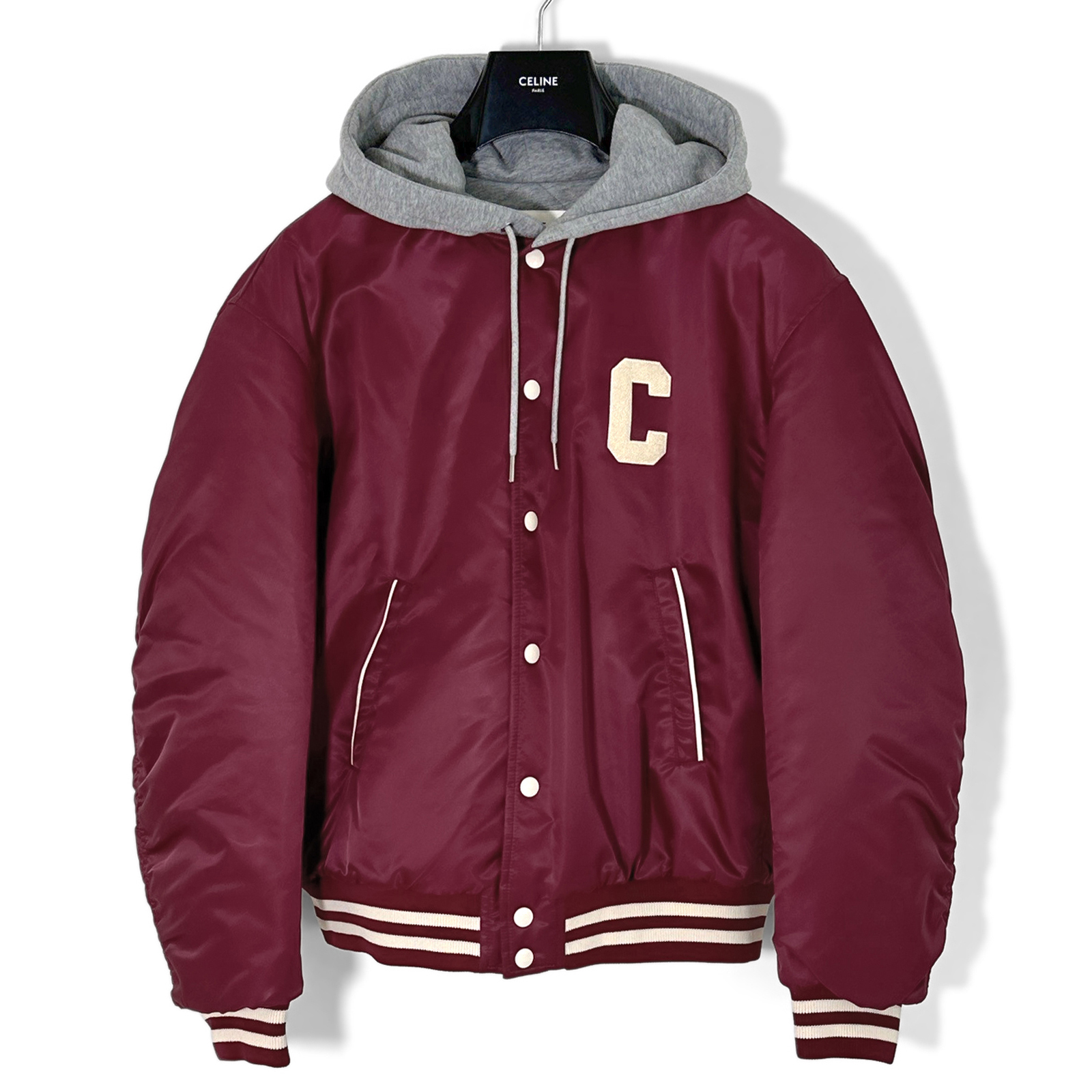 CELINE Oversized Hooded Teddy Jacket in Nylon 2W15A227R Bordeaux x