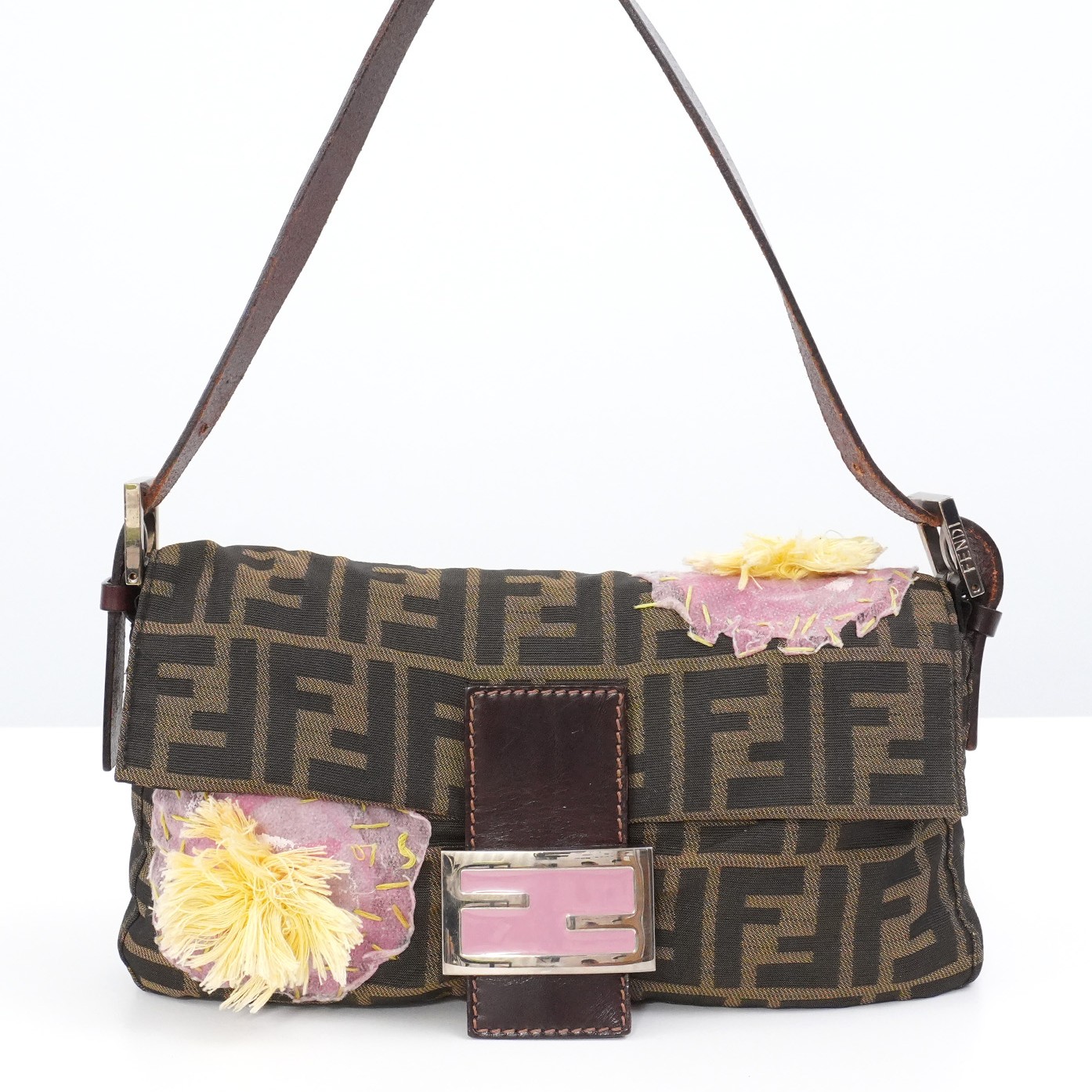 FENDI Mamma Baguette 26424 Zucca Pattern Flower Motif Hand Bag