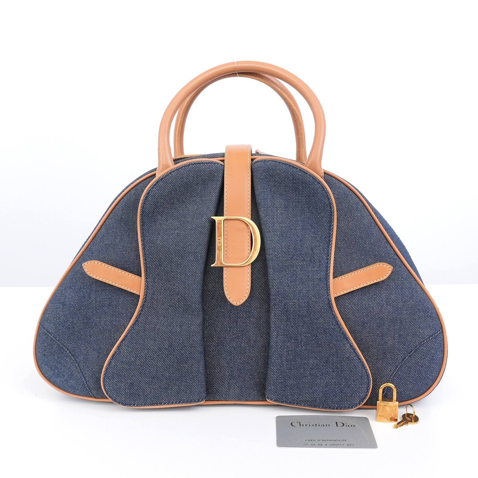 CHRISTIAN DIOR Double Saddle Bowler Bag MA-0071 Denim Italy Navy