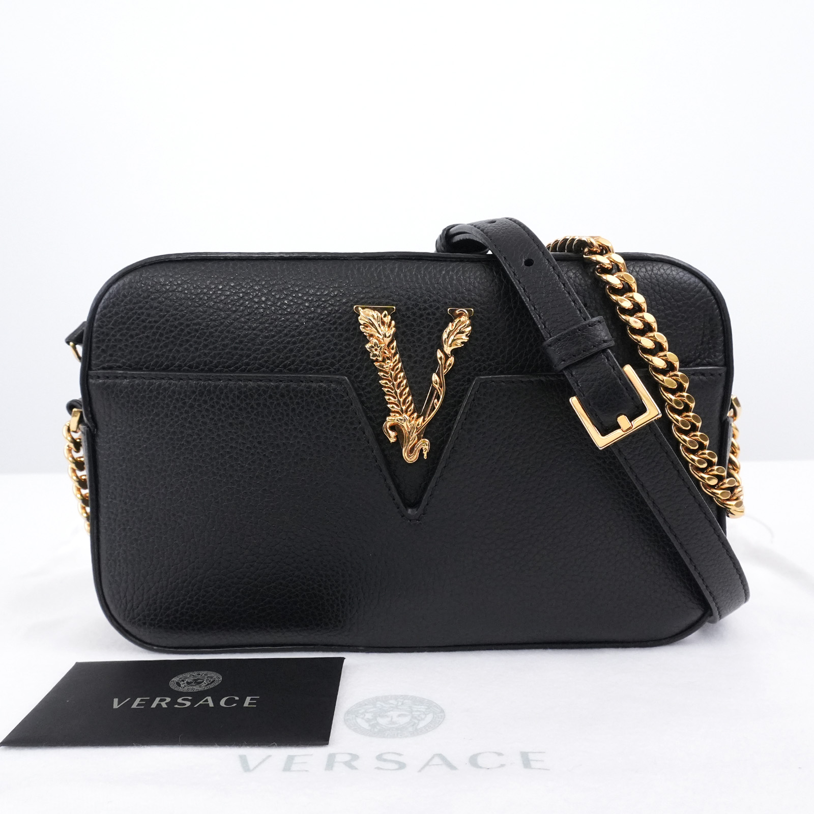美品級✨ VERSACE ヴィルトゥス Virtus ラウンドファスナー Vロゴ VERSACE Virtus Barocco V Logo Chain Shoulder Bag 1005969 Black